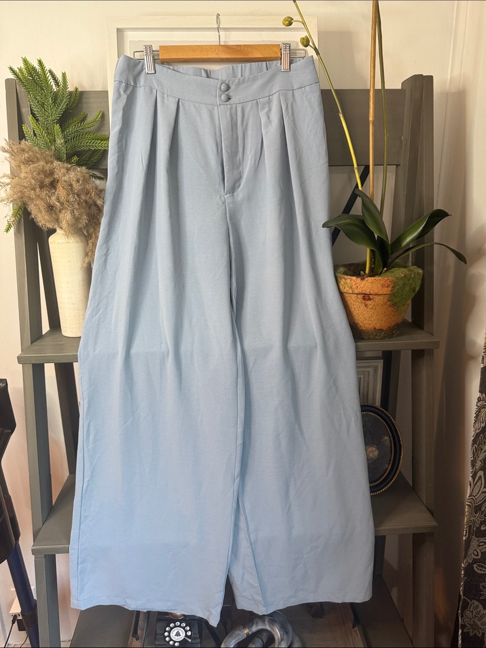 High-Waist Wide Leg Pants in Light Blue